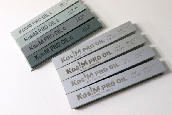Oil sharpening stone set KosiM Pro silicon carbide 150/500/2000/8000 grit on blanks with laser engraving