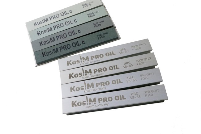 Набір масляних точильних каменів KosiM Pro карбід кремнію 150/500/2000/8000 grit на бланках з лазерною гравіровкою